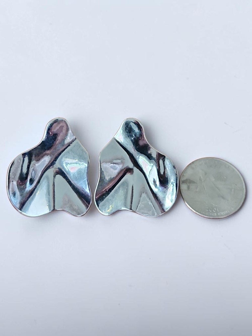 Modern Silver Statement Earrings - Picture 3 of 4
